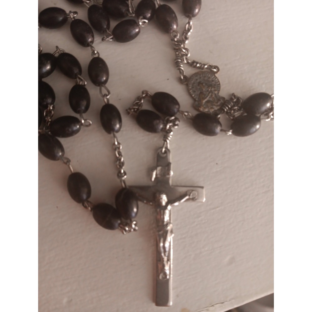 Pope Francis Holy Rosary Black Beads Marked France Religious Prayer